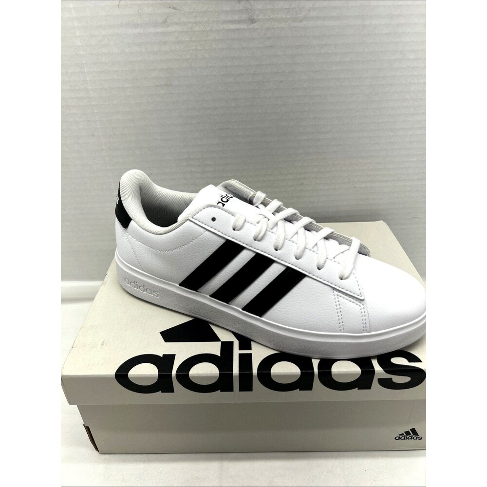 Adidas Grand Court 2 Sneaker Mens Sz 10 White/Black Stripe Classic Look New